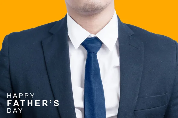 Ojciec Garniturze Krawacie Kolorowym Tle Koncepcja Dnia Ojców — Zdjęcie stockowe