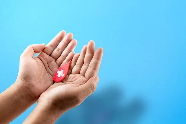 Human Hand Showing Red Blood Drop World Blood Donor Day — Stock Photo, Image