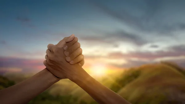 Die Handgeste Der Freundschaft Konzept Zum Internationalen Tag Der Freundschaft — Stockfoto