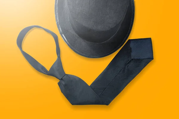 Chapeau Noir Cravate Sur Fond Coloré Concept Fête Des Pères — Photo