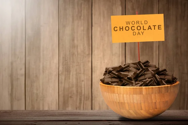 Des Morceaux Chocolat Dans Bol Concept Journée Mondiale Chocolat — Photo