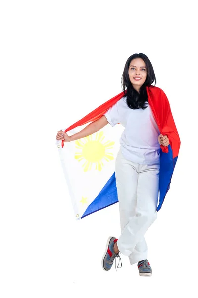 Asyalı Kadınlar Filipinler Bağımsızlık Gününü Haziran Beyaz Arka Planda Izole — Stok fotoğraf