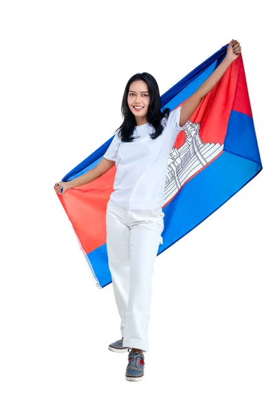 Aziatische Vrouwen Vieren Onafhankelijkheidsdag Van Cambodja November Door Cambodjaanse Vlag — Stockfoto