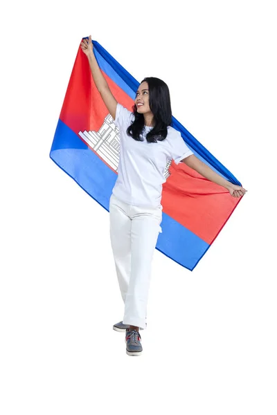 Asiatiska Kvinnor Firar Kambodjas Självständighetsdag Den November Genom Att Hålla — Stockfoto