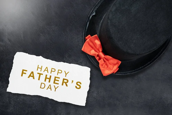 Black Hat Red Bow Tie Colored Background Fathers Day Concept — Stock Photo, Image