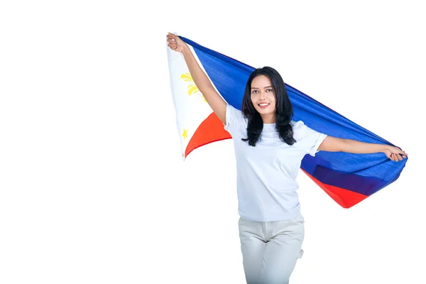 Asijské Ženy Slaví Filipínský Den Nezávislosti Června Tím Drží Filipínskou — Stock fotografie