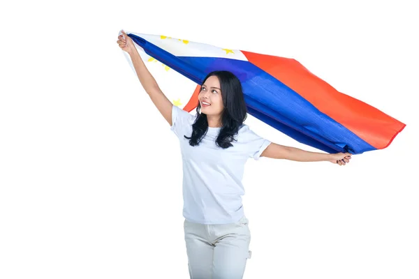 Asyalı Kadınlar Filipinler Bağımsızlık Gününü Haziran Beyaz Arka Planda Izole — Stok fotoğraf