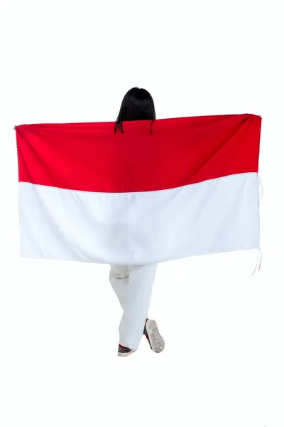 Indonesian Women Celebrate Indonesian Independence Day August Holding Indonesian Flag — ストック写真