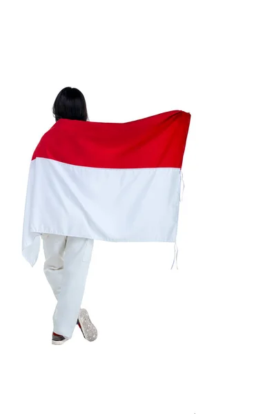 Perempuan Indonesia Merayakan Hari Kemerdekaan Indonesia Pada Agustus Dengan Mengibarkan — Stok Foto
