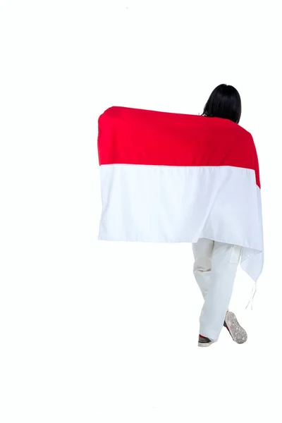 Indonesian Women Celebrate Indonesian Independence Day August Holding Indonesian Flag — стокове фото