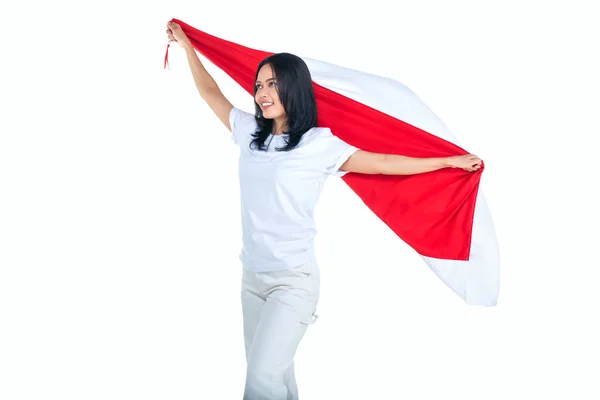 Indonesian Women Celebrate Indonesian Independence Day August Holding Indonesian Flag — Zdjęcie stockowe