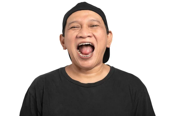 白地に笑いの表情をしたアジア人男性の肖像画 面相の概念 — ストック写真
