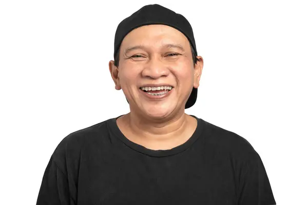 Portret Azjaty Szczęśliwym Wyrazem Twarzy Białym Tle Koncepcja Meme Face — Zdjęcie stockowe