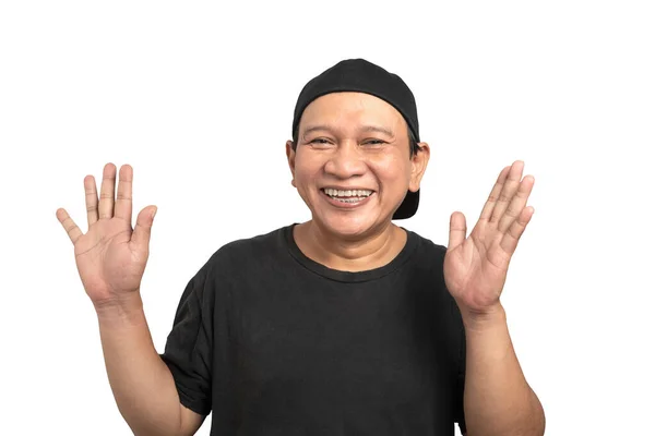 Retrato Homem Asiático Com Uma Expressão Facial Feliz Isolado Sobre — Fotografia de Stock