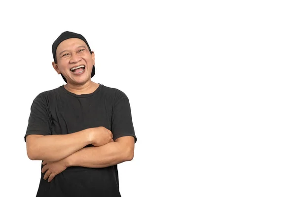 Porträt Eines Asiatischen Mannes Mit Einem Lachenden Gesichtsausdruck Isoliert Über — Stockfoto