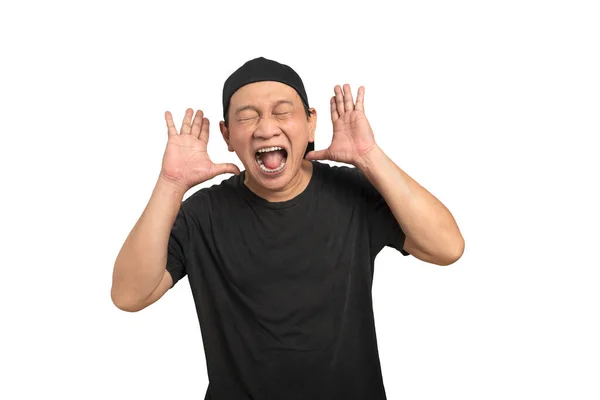 Portrait Homme Asiatique Avec Une Expression Faciale Excitée Isolée Sur — Photo