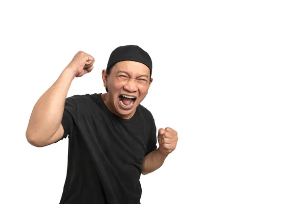 Retrato Homem Asiático Com Uma Expressão Facial Excitada Isolado Sobre — Fotografia de Stock