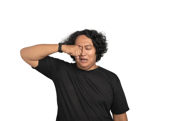 Portrait Homme Asiatique Avec Une Expression Faciale Triste Isolé Sur — Photo