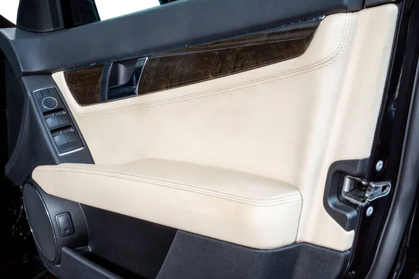 Car Door Trims Beige Leather Interior Modern Car Door Interior — Stock Photo, Image