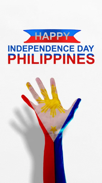 Filipin Bayrağı Renginde Bir Insan Eli Filipinler Bağımsızlık Günü Konsepti — Stok fotoğraf
