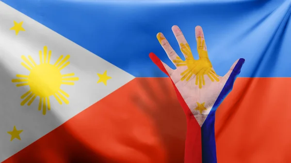 Egy Emberi Kéz Fülöp Szigeteki Zászlóval Fülöp Szigetek Függetlenségének Napja — Stock Fotó