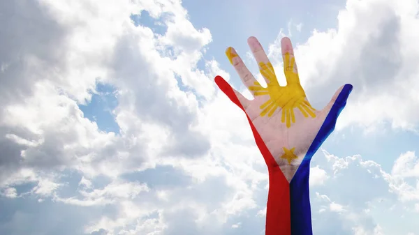 Una Mano Humana Con Color Bandera Filipina Filipinas Concepto Del —  Fotos de Stock