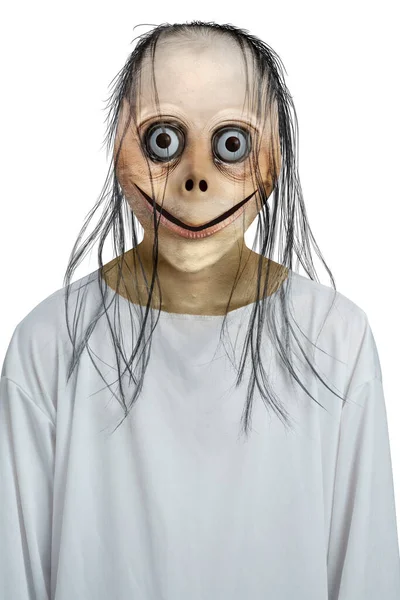 Momo Spaventoso Isolato Sfondo Bianco Faccia Spaventosa Decorazione Halloween — Foto Stock