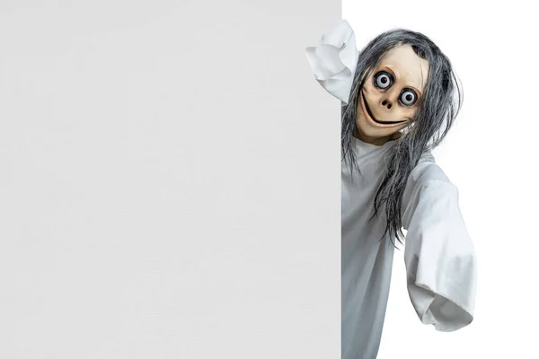 Scary momo isolated over white background. Scary face for