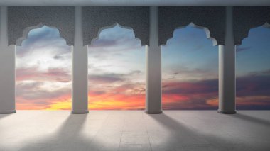 Manzara manzaralı ve günbatımı manzaralı cami kapısı kemeri.