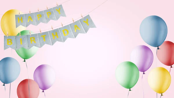 Цветные Воздушные Шары День Рождения Поздравлениями Ярком Фоне Днем Рождения — стоковое фото
