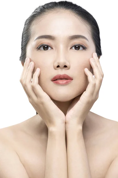 Porträtt Asiatisk Skönhet Kvinna Isolerad Över Vit Bakgrund — Stockfoto