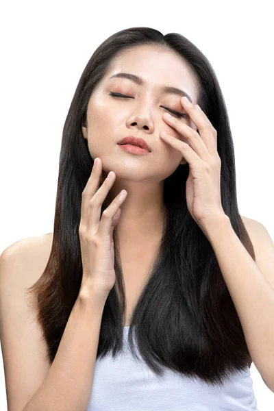 Porträt Einer Asiatischen Schönen Frau Mit Langen Haaren Isoliert Über — Stockfoto