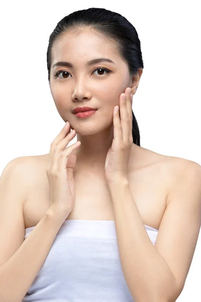 Portret Van Aziatische Schoonheid Vrouw Geïsoleerd Witte Achtergrond — Stockfoto