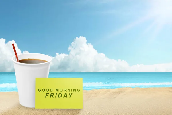 Coffee Cup Good Morning Friday Text Happy Friday Concept — Stock Photo, Image