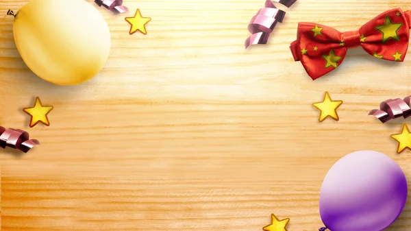 Kolorowe Balony Urodzinowe Muszką Żółte Gwiazdki Kolorowym Tle Wszystkiego Najlepszego — Zdjęcie stockowe