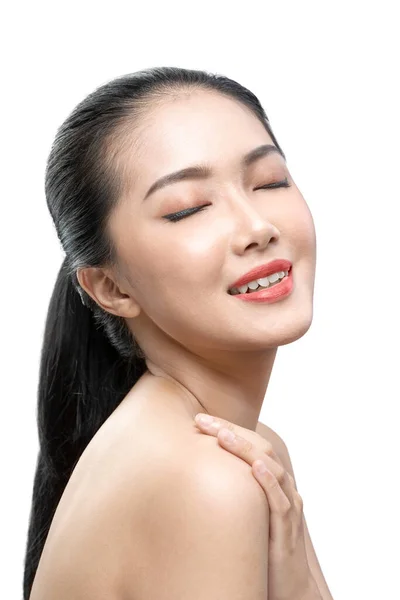 Portrét Asijské Krásy Žena Izolované Přes Bílé Pozadí — Stock fotografie