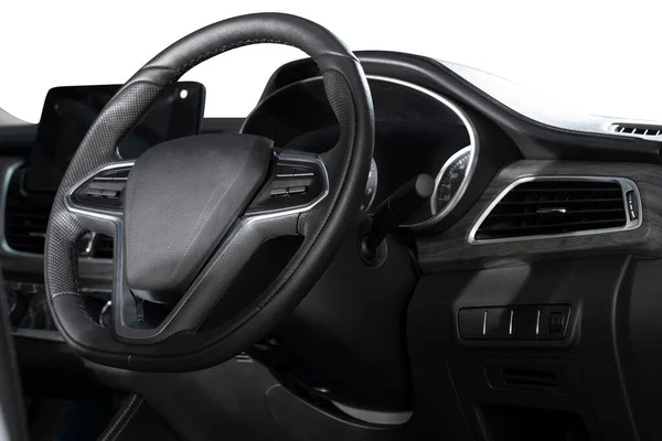 Steering Wheel Shift Lever Dashboard Speedometer Display Modern Car Interior — Stock Photo, Image