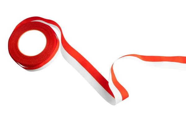 Ribbon Red White Color Indonesian Flag Isolated White Background — Foto Stock