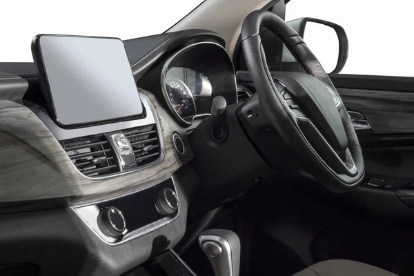 Steering Wheel Shift Lever Dashboard Speedometer Display Modern Car Interior — Stock Photo, Image