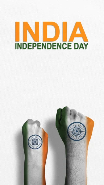 Mano Humana Con Bandera India India Concepto Día Independencia — Foto de Stock