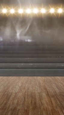 Wooden floor and empty seats with a spotlight in the indoor sport arena