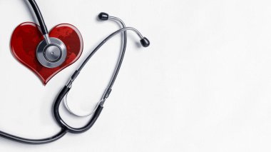Stetoskop ve kırmızı kalp. Dünya Kalp Günü konsepti