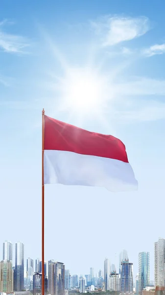 Κόκκινη Και Άσπρη Σημαία Της Ινδονησίας Σημαία Φόντο Γαλάζιο Του — Φωτογραφία Αρχείου