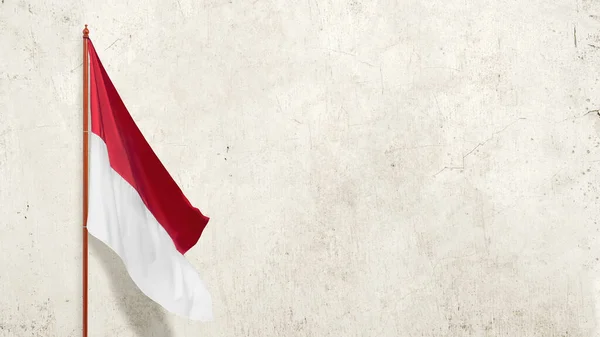 白墙背景的印度尼西亚国旗红白相间的旗帜 — 图库照片