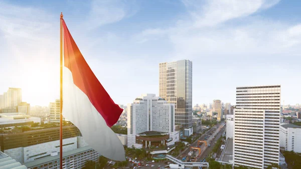 Red White Flag Indonesian Flag Blue Sky Background — Foto Stock