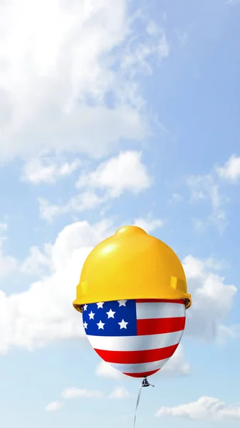American flag with safety helmet. Labor day concept
