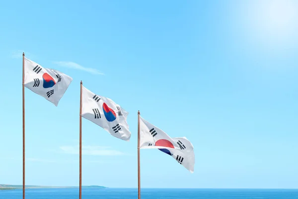 Bandeira Coreana Acenando Céu Conceito Dia Libertação Nacional Coreia — Fotografia de Stock