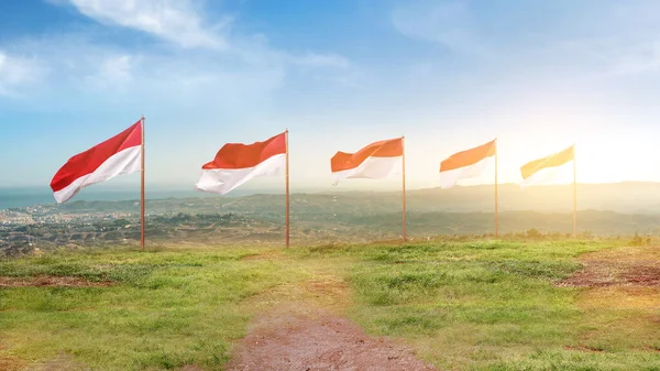 Bandeira Vermelha Branca Bandeira Indonésia Com Fundo Luz Solar — Fotografia de Stock