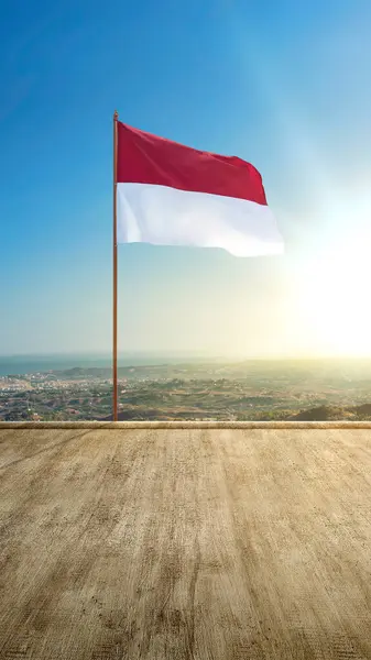 Red White Flag Indonesian Flag Blue Sky Background — 스톡 사진