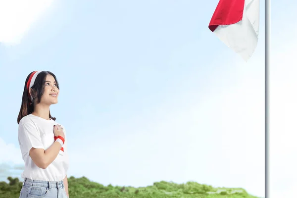 Ινδονησιακή Κορίτσι Γιορτάζουν Την Ανεξαρτησία Της Ινδονησίας Στις Αυγούστου Ημέρα — Φωτογραφία Αρχείου